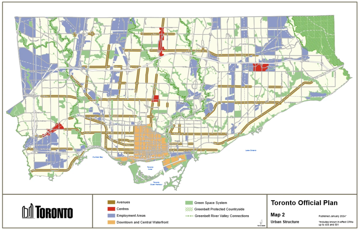 Toronto official plan map showing Avenues